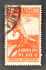 Cancelled postage stamp printed by Mexico, that shows Aztec Archer, 