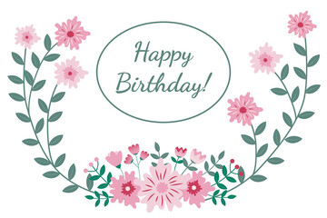 Happy birthday greeting card with floral ornament and text