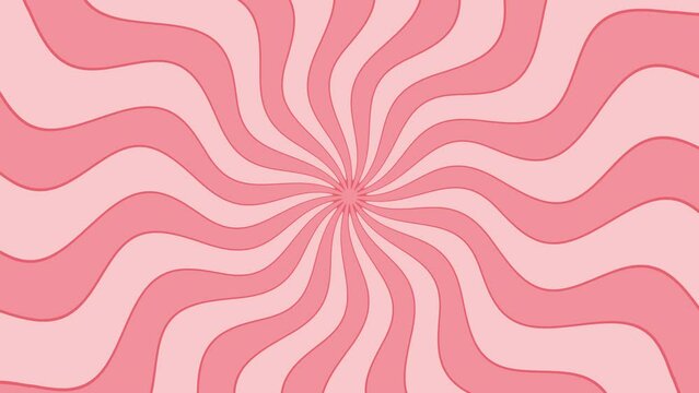 Retro flat pink wavy hypnotic sunburst animation loop.