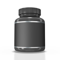 3d große schwarze Plastikflasche für Ernährungsergänzungsmitteln, isoliert