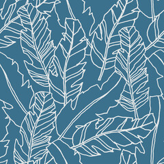 Seamless leaves pattern in blue color
