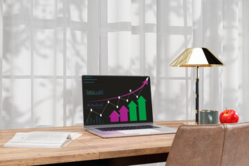 3d rendered working desk with a notebook computer.