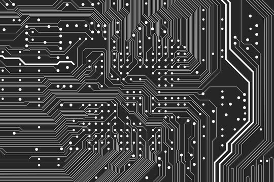Flat microelectronics circuit board vector illustration with editable stroke. The abstract texture of modern digital technology, computer, motherboard, or high-tech technology 