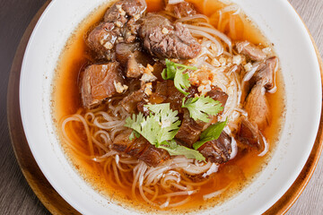 Braised beef noodles, small noodles. Thai food.