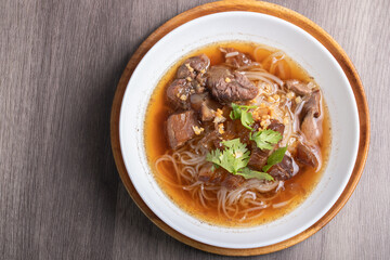 Braised beef noodles, small noodles. Thai food.