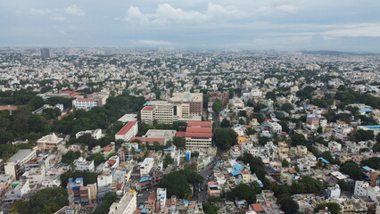 Bangalore, India 24th March 2022:  An aerial shot of Bangalore city with live traffic. The capital...