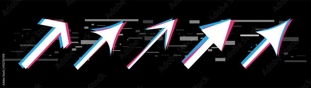 Poster glitch arrow sign set on dark background - stock vector eps10