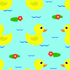 Vector seamless pattern with pucks and waterlilies on water