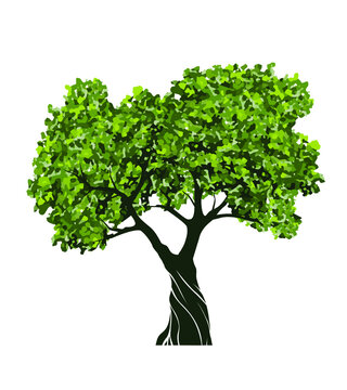 Shape of green Tree with Leaves. Vector outline Illustration. Plant in Garden.