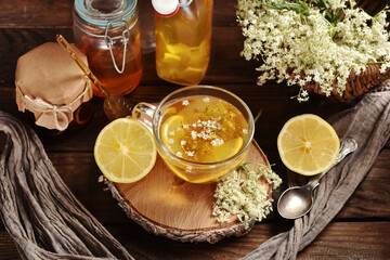Elderberry blossom tea with honey and lemon for immunity