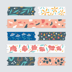 Cute colorful washi tapes collection. Scrapbooking decor set. Decorative tape clip art.