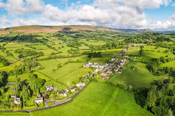 Aerial view of Longtown, an English village in Herefordshire on the England Wales border- UK 