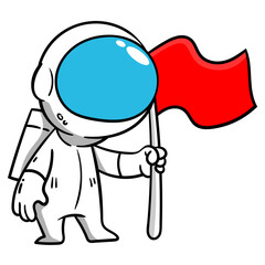 Cartoon illustration of Astronaut discovery a new planets and tagging with country flag, best for sticker, mascot, and logo with extraterrestrial themes