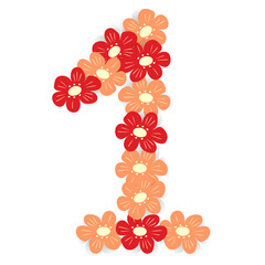 Abstract image of the number one, consisting of flowers of bright trendy colors.