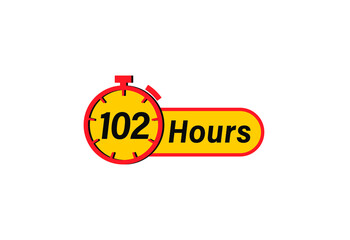 102 Hours timers Clocks, Timer 102 hour icon, countdown icon. Time measure. Chronometer icon isolated on white background