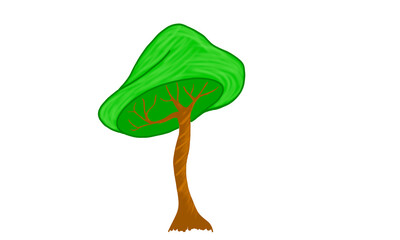 The image is hand-painted green tree with a brown trunk