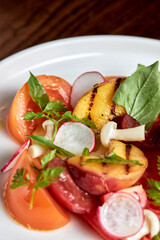 Summer salads with crabs, meet and fresh vegetable salad. Diet food. Top view