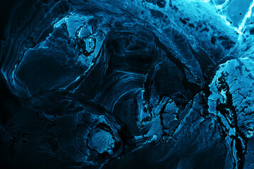 Alcohol ink background, abstract blue black ocean waves, acrylic paint sea swirl pattern, stains and blots