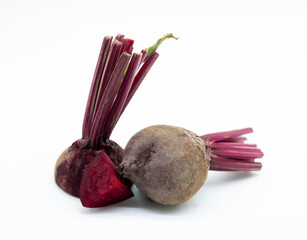 Fresh red beets or beetroots isolated on white background