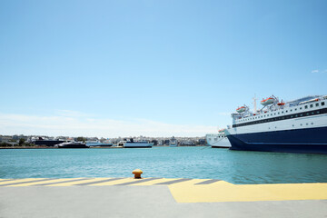 Picturesque view of port with modern boats on sunny day