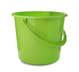 Empty green bucket for cleaning isolated on white