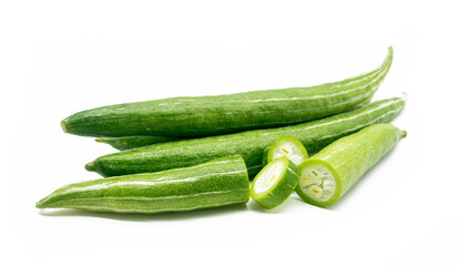 fresh green Snake gourd close up isolated on white background