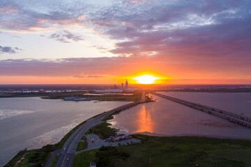 sunset on the mobile, alabama gulf coast 