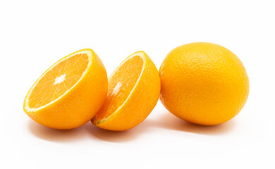 fresh whole and slices orange isolated on white background