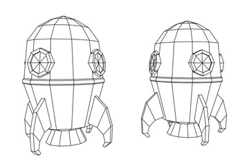 Space Rocket Ship. Wireframe low poly mesh vector illustration.