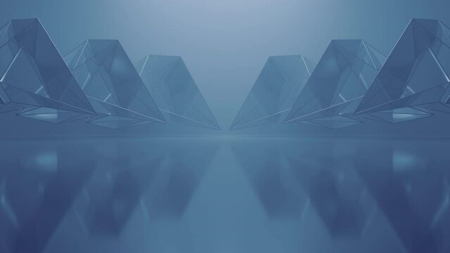 Fog scene with abstract geometry, 3d rendering.