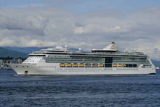 Royal Caribbean cruiseship cruise ship liner Serenade of the Seas sail away from Vancouver, Canada for Alaska cruise
