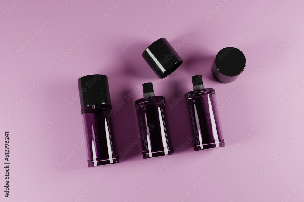 Poster top view of elegant perfume bottle on 3d rendering