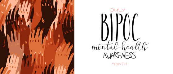 Bipoc mental health awareness month July poster with handwritten brush lettering