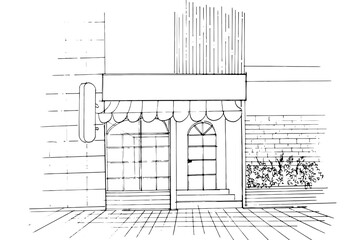 sketch drawing  front of the coffee shop,modern design,vector,2d illustration