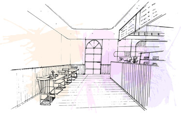 sketch of an interior dessert shop,Modern design,vector,2d illustration