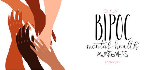 Bipoc mental health awareness month July poster with handwritten brush lettering