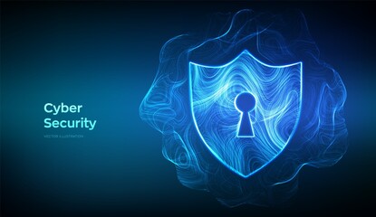 Security shield. Cyber security. Shield With Keyhole icon formed from glowing thin lines. Protect and Security of Safe concept. Cyber data security or information privacy idea. Vector Illustration.