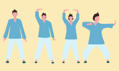Fototapeta premium Qigong poses. Stylized vector illustration.
