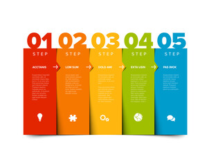 Five color steps elements columns template with big numbers