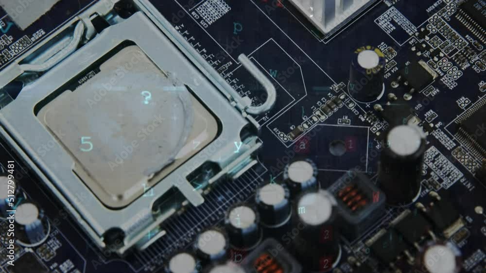Poster cyber security data processing against close up of computer motherboard