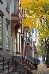 Fall street scene in historic down town neighborhood of Albany, New York