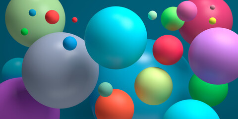 Colored floating balls with blue background - 3D illustration