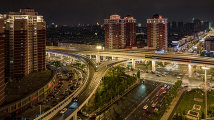 Fototapeta premium Night view of Jilin Road overpass in Changchun, China