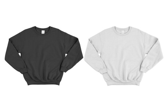 Template for men's white and black blank sweatshirt mockup with empty label, isolated on white background.3d rendering.