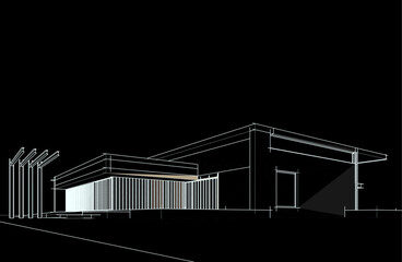 sketch of modern house 3d illustration