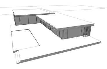 sketch of modern house 3d illustration