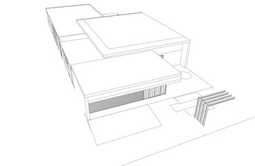 sketch of modern house 3d illustration