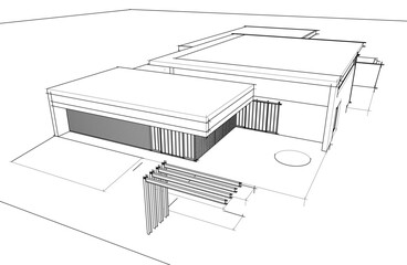 sketch of modern house 3d illustration