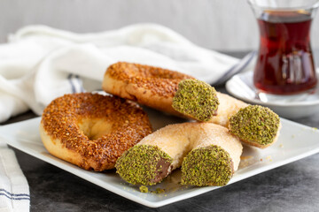 Assortment of sweet cookies. Turkish cuisine delicacies. close up
