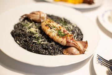 black rissoto with squid and ink sauce
